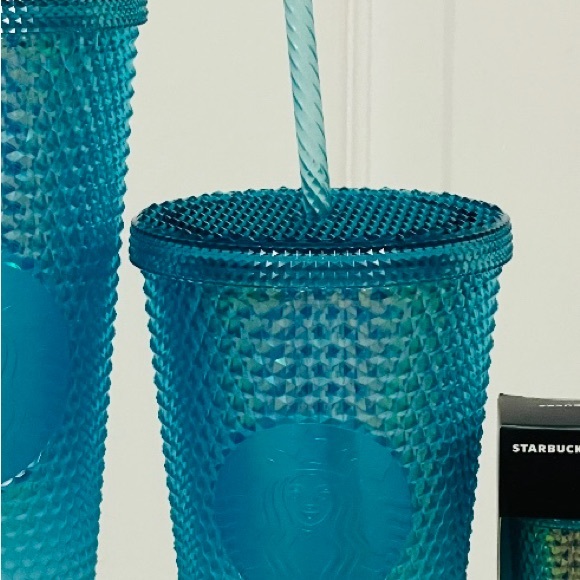 3PSet Starbucks Ombre Blue Studded Cup Tumbler Venti Grande Keychain Aqua Splash - Picture 4 of 13